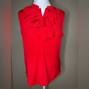 Tahari Arthur S. Levine Red Ruffle Front Sleeveless  PM Petite‎ Button Down Top